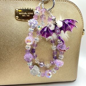 💜🩵🐉Luxury Bag/Phone Chain Charm/Keychain PURPLE or BLUE Flying Dragon Crystals